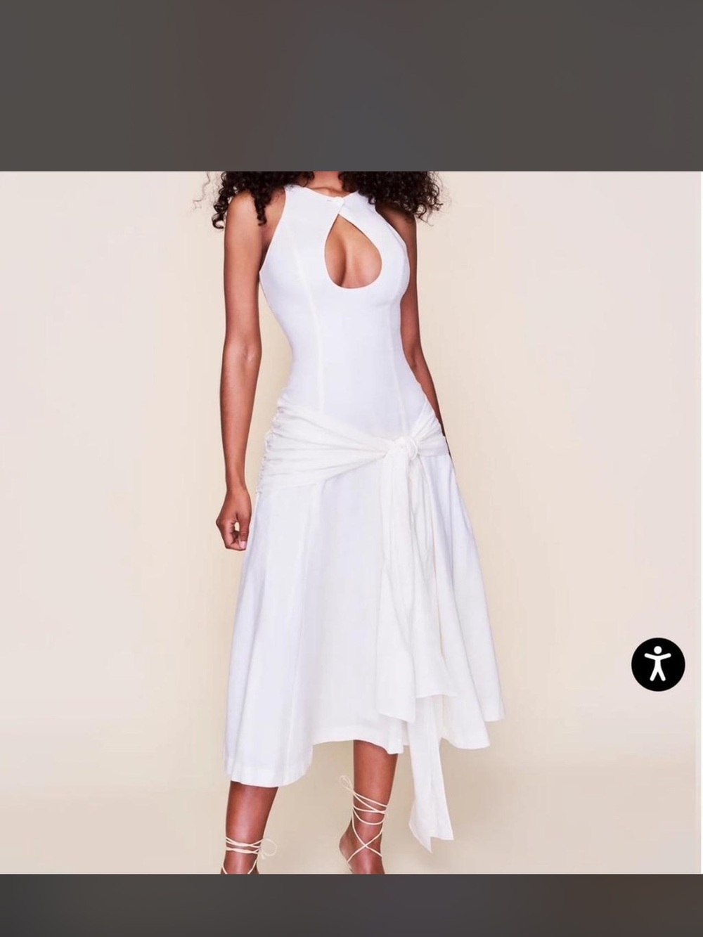Danielle Guizio White Midi Dress with Knot Detail